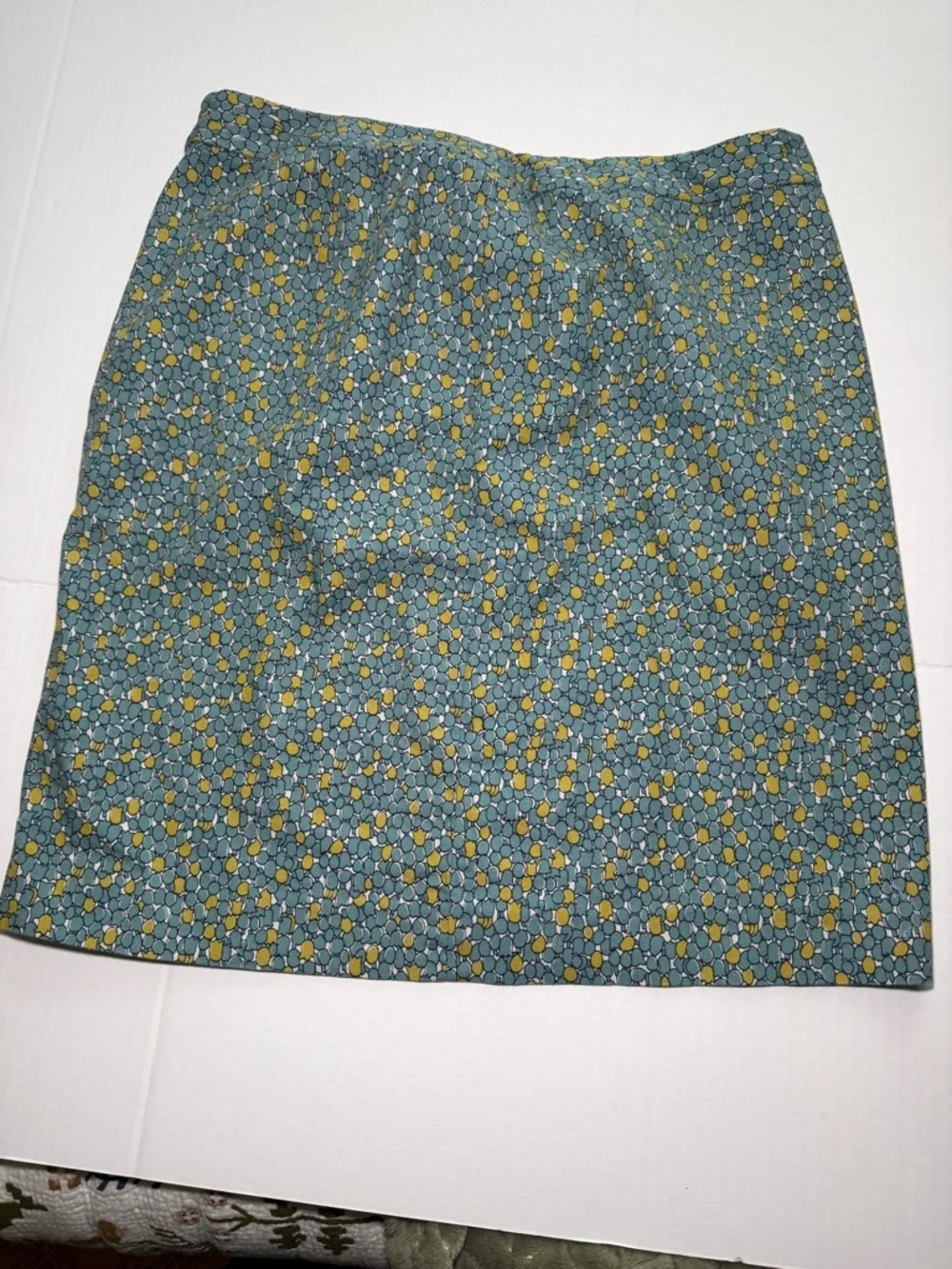 Talbots Teal Floral Pencil Skirt with Mustard Accents